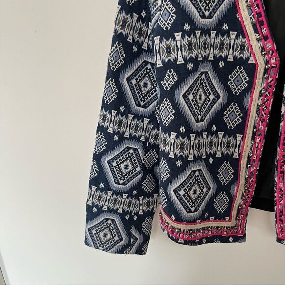 Oober Swank Navy Pink Patterned Open-Front Blazer Jacket - Picture 4 of 8